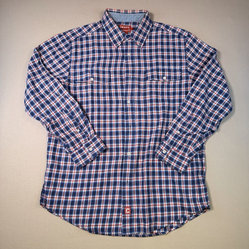 VTG Ralph Lauren Chaps Denim Flannel Men’s M Blue Red Plaid The American Brand